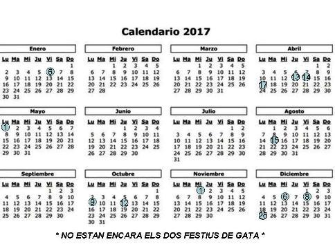 SABIEU QUEtindrem 14 festius laborals en 2017 (12 de tota la CV i 2 locals)