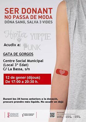 DEMÀ DIJOUS 12, PRIMERA COL·LECTA DE DONACIÓ DE SANG de 2017 A GATA