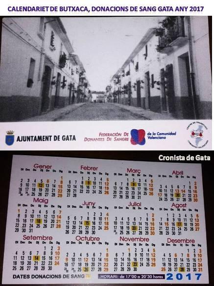 HUI DIJOUS 9, DONACIÓ DE SANG A GATA. EDITEN CALENDARIET DE BUTXACA AMB TOTES LES DATES