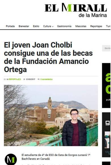 EL MIRALL DE LA MARINA ENTREVISTA AL JOVE GATER JOAN CHOLBI, BECAT PER LA FUNDACIÓ AMANCIO ORTEGA, QUE CURSARÀ 1er BATXILLERAT AL CANADÁ