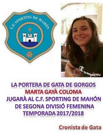 LA PORTERA DE GATA, MARTA GAYÀ COLOMA, JUGARÀ AL C.F. SPORTING DE MAHÓN, A LA SEGONA DIVISIÓ FEMENINA
