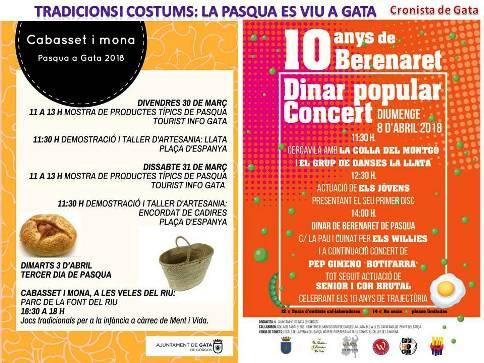 ELS COSTUMS I LA TRADICIÓ MOSTREN LA GASTRONOMIA DE PASQUA A GATA. PRÒXIM DIUMENGE DIA 8, X ANIVERSARI DEL BERENAR