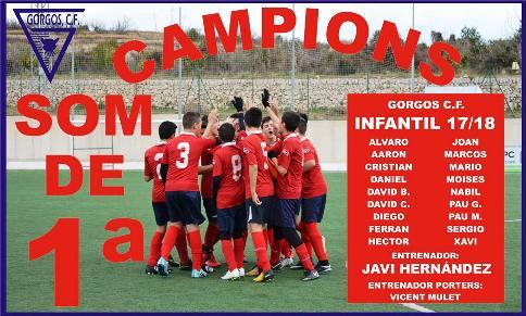 L'INFANTIL DEL GORGOS C.F. ES PROCLAMA CAMPIÓ DE LLIGA 17/18, A TRES JORNADES DEL FINAL
