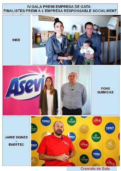 DIVENDRES DIA 16, IV GALA PREMIS EMPRESES GATA 2018. ( III ) Finalistes premi a lempresa responsable socialment: Iliüi, Pons Químicas i Jaime Signes-Enertec