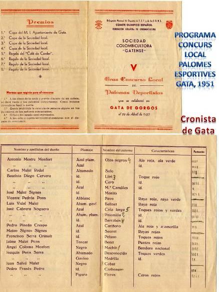 FOTOGRAFIES ANTIGUES (Gata en el record) 1822. Programa del V Concurs Local de Palomes Esportives (1951)