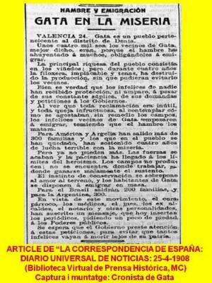 SABIEU QUE? EN 1908 VAN EMIGRAR 500 FAMÍLIES DE GATA CAP A BRASIL I ARGENTINA, PER LA CRISI DE LA FILOXERA