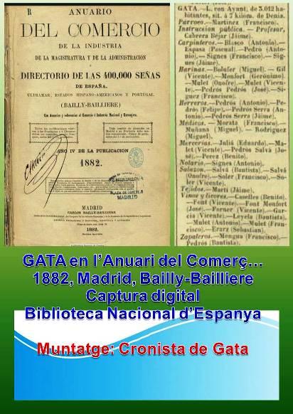 SABIEU QUE? Gata en 1882 tenia 3.012 habitants, segons l'Anuari del Comerç de Bailly-Baillere d'eixe any