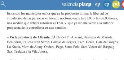 COVID19: GATA ENTRE ELS POBLES PROPOSATS PEL GOVERN VALENCIÀ PER AL TOC DE QUEDA ENTRE LA 1 I LES 6 DEL MATÍ. COMUNICAT DE LA REGIDORIA DE GOVERNACIÓ I POLICIA LOCAL