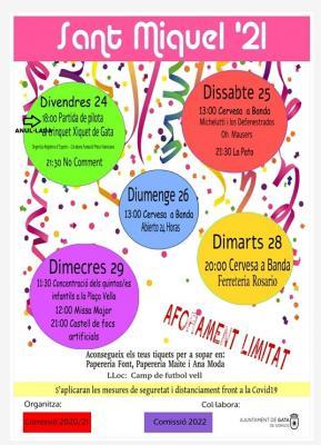 SIS DIES DE FESTES PER SANT MIQUEL A GATA: PENDENTS DEL TEMPS I AMB LES MESURES COVID19. Sopars, música, dia del patró