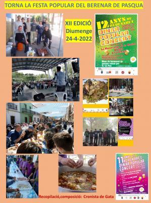 DEMÀ DIA 24, TORNA DESPRÉS DE DOS ANYS LA FESTA POPULAR GASTRONÒMICA DEL II DIUMENGE DE PASQUA, EL BERENAR. Al carrer La Pau se celebrarà la XII edició. Es va iniciar en 2009
