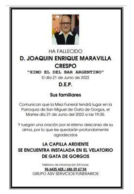 ENS HA DEIXAT JOAQUÍN MARAVILLA, L'ÚLTIM INQUILÍ DE L'ANTIC BAR ARGENTINO (D.E.P.)