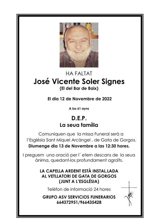 ENS HA DEIXAT JOSÉ VICENTE SOLER SIGNES, EL DEL BAR DE BAIX (D.E.P.)