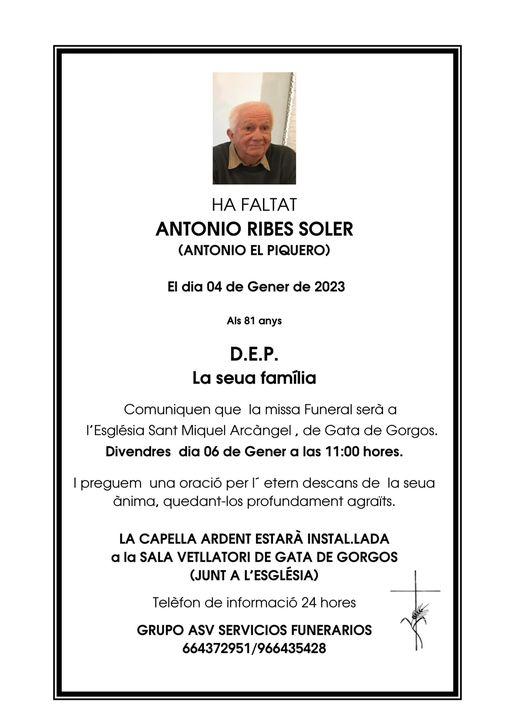 ENS HA DEIXAT ANTONIO RIBES, el marmoliste, home molt popular i amic de tots (D.E.P.)