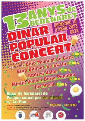DEMÀ, XIII EDICIÓ DE LA GRAN FESTA DEL BERENARET DE PASQUA A GATA. Cuinat pels Willies, c/La Pau. Actuaran: la banda, les danses, Andreu Valor, Mireia Vives i Borja Penalba i Joe Pask. Història, de 2009 a demà