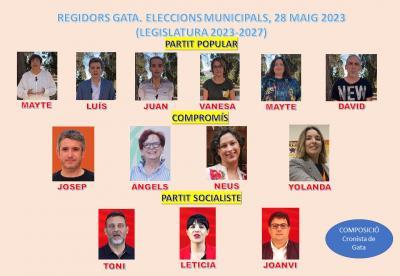 28M ELEC.LOCALS I AUT. GATA: TOTS ELS REGIDORS QUE HAN EIXIT DE LES URNES PER A LA LEGISLATURA DE GATA 2023-2027. 7 dones i 6 homes