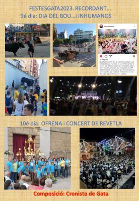 FESTESGATA2023; RECORDANT EL DIA DEL BOU (dia 9) I DIA DE L'OFRENA I CONCERT (dia 10). A LES ACABALLES DE LA FESTA