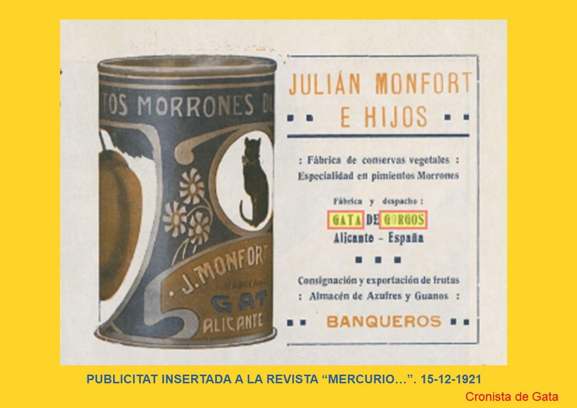 FOTOGRAFIES ANTIGUES (Gata en el record): 1.898 de la série del Cronista de Gata: UNA PUBLICITAT GATERA DE 1921