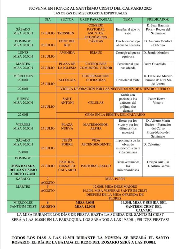 DISSABTE 19 COMENÇA EL NOVENARI AL CRIST DEL CALVARI. La baixada serà diumenge 27. Abans es feien tríduos i més tard novenari a l'església