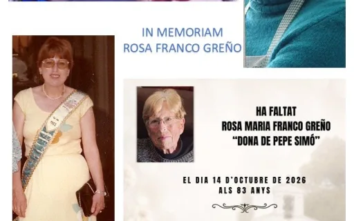 ENS HA DEIXAT ROSA FRANCO GREÑO, DONA DE PEPE SIMÓ I UNA DE LES FUNDADORES DE LES FESTES DE LA FONT DEL RIU. D.E.P. ROSA