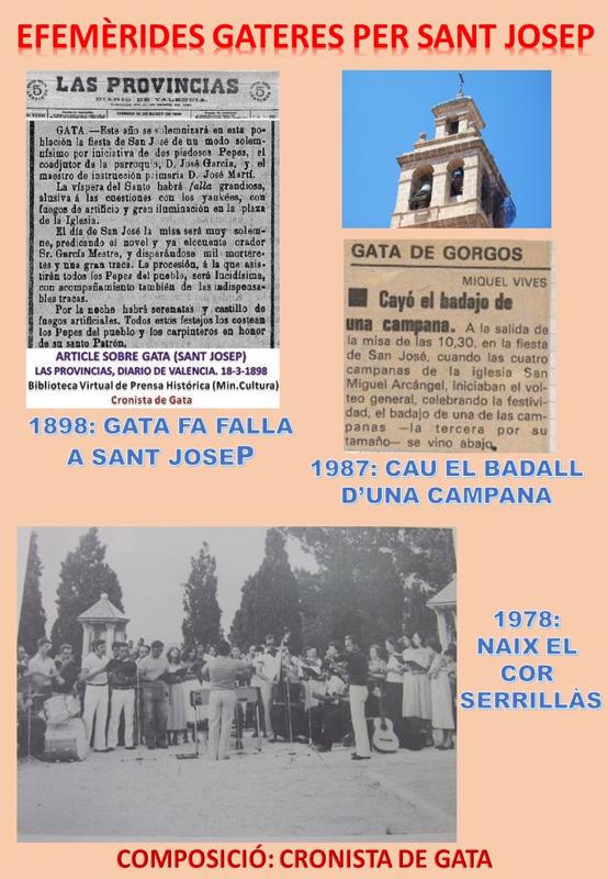 LA VESPRA I LA FESTA DEL PATRÓ DELS FUSTERS A GATA FA 126 ANYS. La falla de 1898 versava sobre els "yanquis". Altra data de Gata, 46 anys del Cor Serrillàs